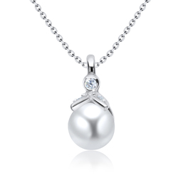 CZ With Pearl Silver Necklace SPE-3317